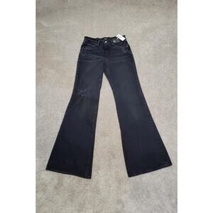 NWT Express ’70s Flare Mid Rise Jeans Washed Black Distressed Size 4R